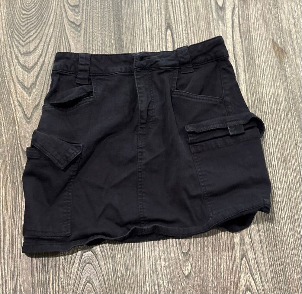 Garage Womens Utility Cargo Mini Skirt Mid Rise Denim Coton Blend Black Size S